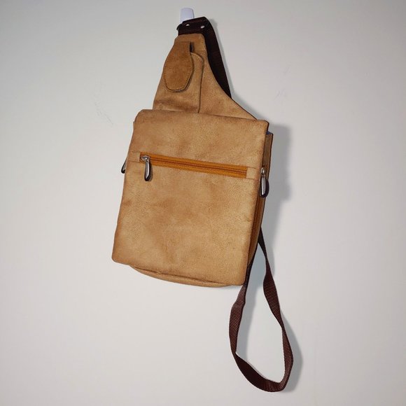 Travelon Crossbody Sling Bag Organizer Anti Theft Faux Suede Brown